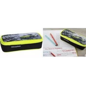 FABER-CASTELL EBERHARD FABER Race Car pennfodral, svart/neongul polyester, stort huvudfack, dragkedjefack 577575