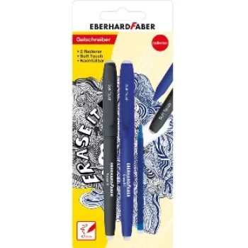 Faber-Castell Eberhard Faber Erase it! gelpenna, 0,7 mm, blå, Action Set, blisterkort 582103
