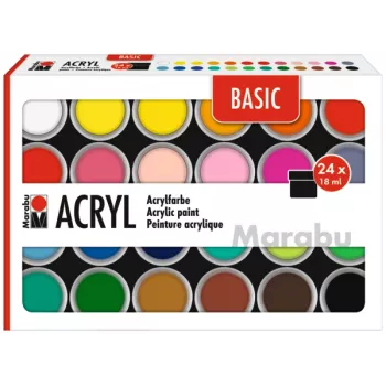 Marabu akrylfärg set BASIC, 24 x 18 ml, hög pigmentering, mycket hög ljusbeständighet 1210000000215