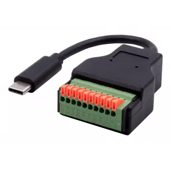 EXSYS EX-49125 USB-C kontakt till 10-pin terminalblock adapterkabel med tryckknapp, 15 cm, USB 3.2 Gen 1