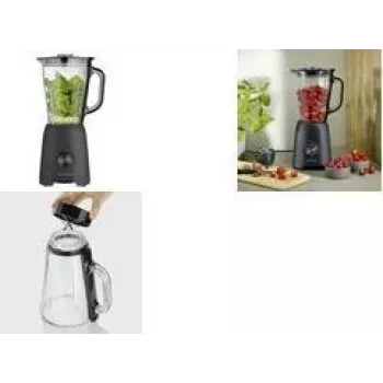 SEVERIN stavmixer SM 3722, 600 W, mattsvart, avtagbar 1,5 L BPA-fri glasbehållare, lock med måttbägare, rostfria blad, 2 hastigheter, pulsfunktion, iskrossning