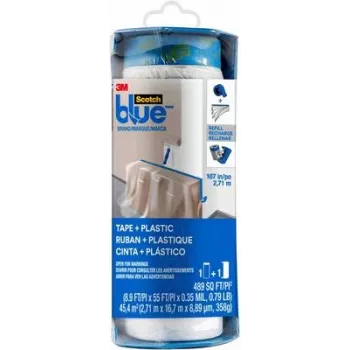 3M PTD2093EL-107 ScotchBlue™ maskeringsfolie med integrerad tejp, blå, 17 m x 2,7 m, 1 rulle