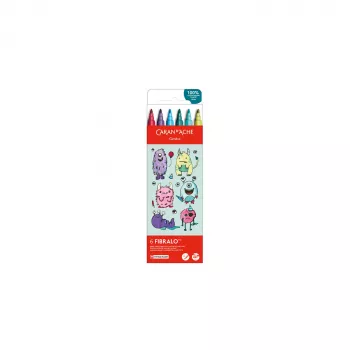 CARAN D'ACHE Fibralo Kawaii Monsters fiberpennor, 6-set, vattenbaserade, vattenlösligt bläck, används torrt eller vått (185.801)