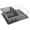 Metaltex Aquatex PLUS diskställ med droppbricka och bestickhållare, silver/antracit 325026068