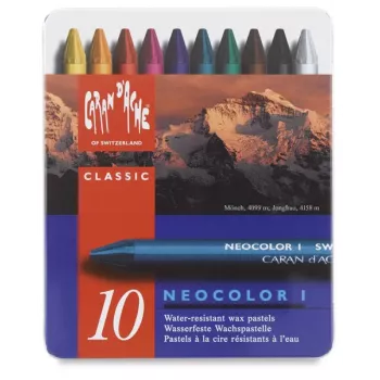 Caran d'Ache Neocolor I vaxkritor, 10-set, runda, pappershylsa, homogena färger 7000.310