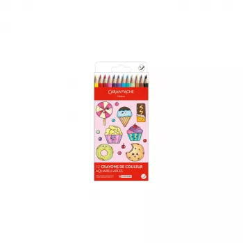 Caran d'Ache Swisscolor Kawaii Candy akvarellpennor, 12-set, sexkantiga, cederträ 1285.802