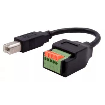 EXSYS USB-B-kontakt till 5-polig plintadapterkabel med tryckknapp, USB 2.0, 15 cm EX-49131