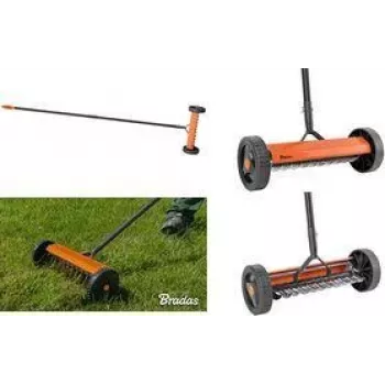 Bradas gräsmatteluftare på hjul, orange/antracit, metallram, PVC-handtag, ståltänder, 32 cm arbetsbredd, 1 st (KT-V2045)