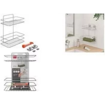 Metaltex Reflex LUXY dubbel handdukshållare med hylla, VacuumFix sugkoppsmontering, silver 403342000