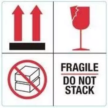 RILLPRINT 76930 FRAGILE / DO NOT STACK varningsetiketter, permanentlim, papper, vit/röd/svart, 100 x 50 mm, 500 etiketter per rulle