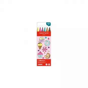 CARAN D'ACHE Fibralo Kawaii Candy fiberpennor, 6-pack, vattenbaserade, vattenlösligt bläck, kan användas torrt eller vått (185.802)