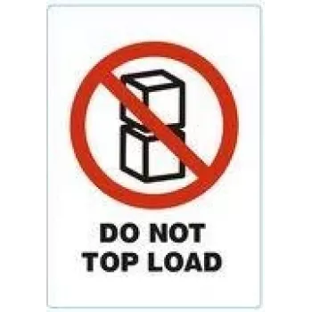 RILLPRINT DO NOT TOP LOAD permanent självhäftande varningsetiketter, vit med röd/svart text, 74 x 105 mm, 500 etiketter per rulle 76950
