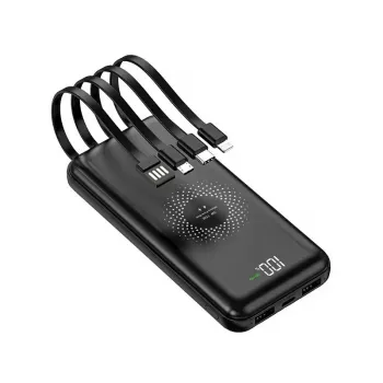 MRDISC PB-LEOsmart 10000mAh trådlös powerbank med inbyggda kablar, PD22.5W snabbladdning, 15W trådlös uteffekt, svart