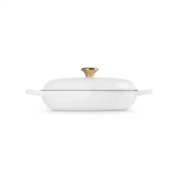 LE CREUSET flat gjutjärnsgryta 30cm 3,5L vit