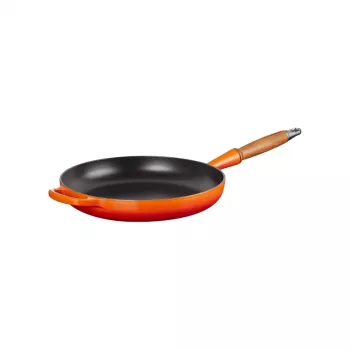 Le Creuset gjutjärnsstekpanna med trähandtag 28 cm Volcanic Orange
