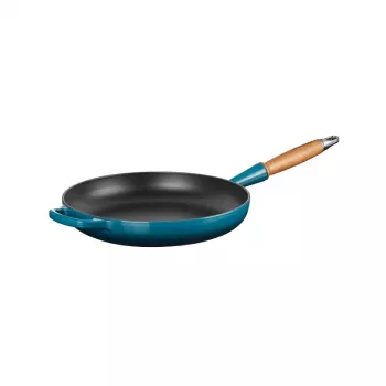 LE CREUSET gjutjärnspanna med trähandtag Ø28 cm blå
