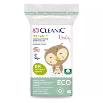 Cleanic Baby Eco bomullspads för bebisar, 60 st, 100 % naturlig bomull, hypoallergen, klorfri