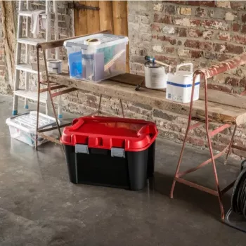 KETER DIY Totem 60L förvaringslåda med lock, 59 x 39,5 x 36 cm, svart/röd