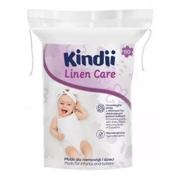 Kindii Linen Care bomullspads för bebisar, hypoallergen, dermatologiskt testad, 50 st