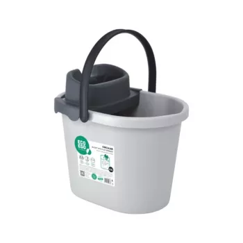 ECO EGO Oval Bucket with Flat Push Button Wringer, 10 L, Grey/Green, Polypropylene