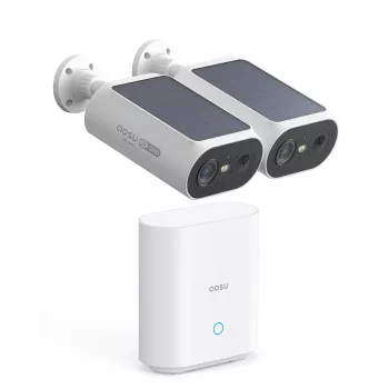 AOSU Smart Security SolarCam P1 SE System 2-kamerapaket, 2K QHD, trådlös, solcellsdriven, färgnattseende, tvåvägsljud, IP65, 2 kameror