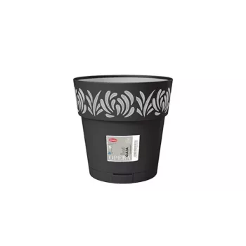 STEFANPLAST Gaia blomkruka med fat, rund, 20 cm diameter, 19 cm höjd, 6 L, svart