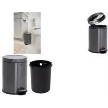 Rubbermaid pedalsoptunna, rund, 6 liter, mörkgrå rostfritt stål med uttagbar plastinnerhink 2179250