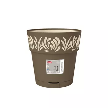 STEFANPLAST Gaia rund blomkruka med fat, brun, Ø25 x 25 cm
