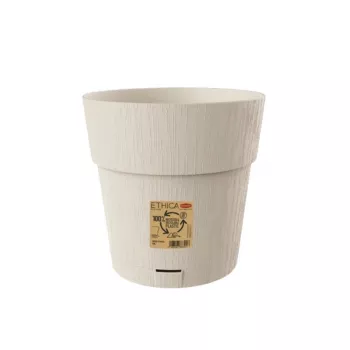 STEFANPLAST Ethica rund blomkruka med fat, vit, 25 cm diameter, 25 cm höjd, 12,3 L, UV- och frostbeständig polypropen, inomhus/utomhus