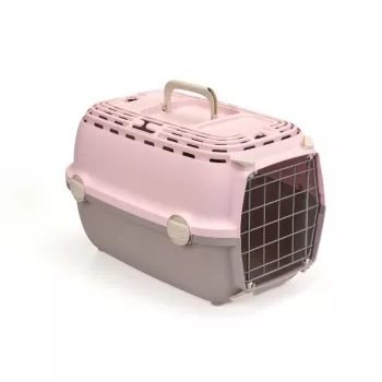 STEFANPLAST transportbur Horizon 1 med metalldörr 48x32x30cm rosa/grå