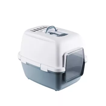 STEFANPLAST Cathy Comfort kattlåda med huv 58x45x48 cm vit/blå