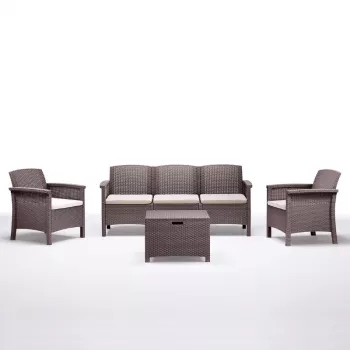 BICA trädgårdsmöbler Venezia 3 beige - 5-sitsig utomhuslounge med aluminiumram, repflätning och bord av härdat glas