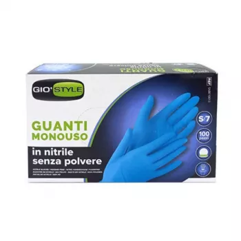 GIOSTYLE nitril engångshandskar, puderfria, blå, storlek S, 100 st, 24 cm längd, 0,05 mm tjocka, latexfria, livsmedelsgodkända