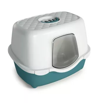 STEFANPLAST Tres Chic kattlåda med lock och aktivt kolfilter, vit/grön, 56x39x39 cm