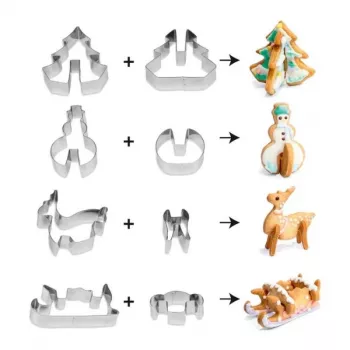 GUARDINI 3D pepparkaksbakform-set med 4 formar i en låda 21 x 12,5 x 2 cm