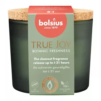 BOLSIUS True Joy doftljus i glas med korklock, Botanic Freshness, Ø66 x 83 mm
