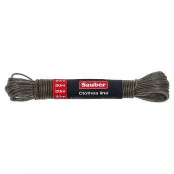 SAUBER 20 m tvättlina med stålkärna och PVC-beläggning, vit