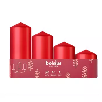 BOLSIUS Ljus cylinder 4 st Ø120, 100, 80, 60x48mm röd