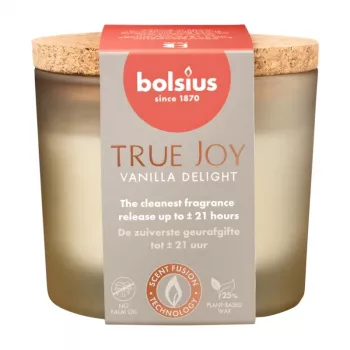 BOLSIUS True Joy Vanilla Delight doftljus i glas med korklock, Ø66x83 mm