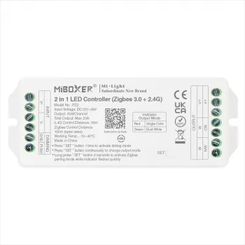 Miboxer PZ2 Zigbee 3.0+ 2.4G LED-controller, 2-i-1 CCT/dimmer, DC 12-48V, 20A