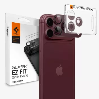 Spigen Optik Pro XL GLAS.TR EZ Fit kameraobjektskydd för iPhone 18 Pro – Dark Cherry