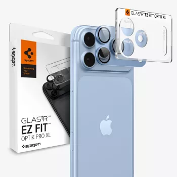 Spigen Optik Pro XL GLAS.TR EZ Fit härdat glas kameraobjektskydd för iPhone 18 Pro – ljusblå