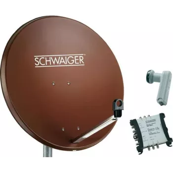 SCHWAIGER SAT-system 80 cm 6 deltagare Quattro LNB (utan switch) tegelröd med multischalter 5/6
