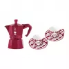 Bialetti Candyland Moka Express 3TZ handkaffemaskin set, 150 ml, röd + 2 koppar