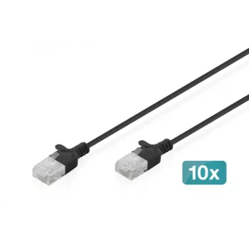 DIGITUS Slim Cat6 U/UTP patchkabel RJ45, 0,3 m, svart, LSZH, 10-pack