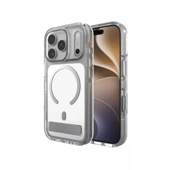 Zagg Santa Cruz Snap Metallic skal med ställ för iPhone 18 Pro / 17 Pro, silver