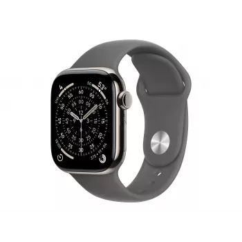 Apple Watch Series 11 GPS + Cellular 42 mm titanboett natur med sportarmband grå – S/M