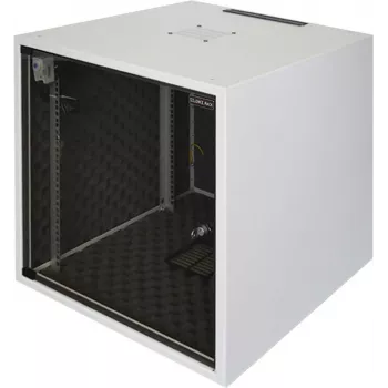 Silence Rack Office 12U 19 inch ljudisolerat rack med tyst fläkt och glasdörr, 600 x 600 mm, ljusgrå (SRO126060)