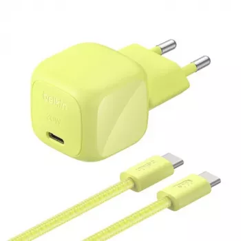 Belkin BOOST Charge USB-C/USB-C 30W PD laddare med PPS, Citrus + 2 m USB-C-kabel (WCA008KQ2MGR-B6)
