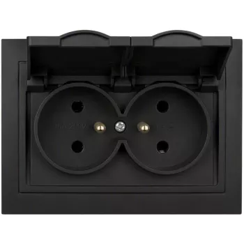 VCX WESA LC-53C dubbeluttag med lock och jordning, svart